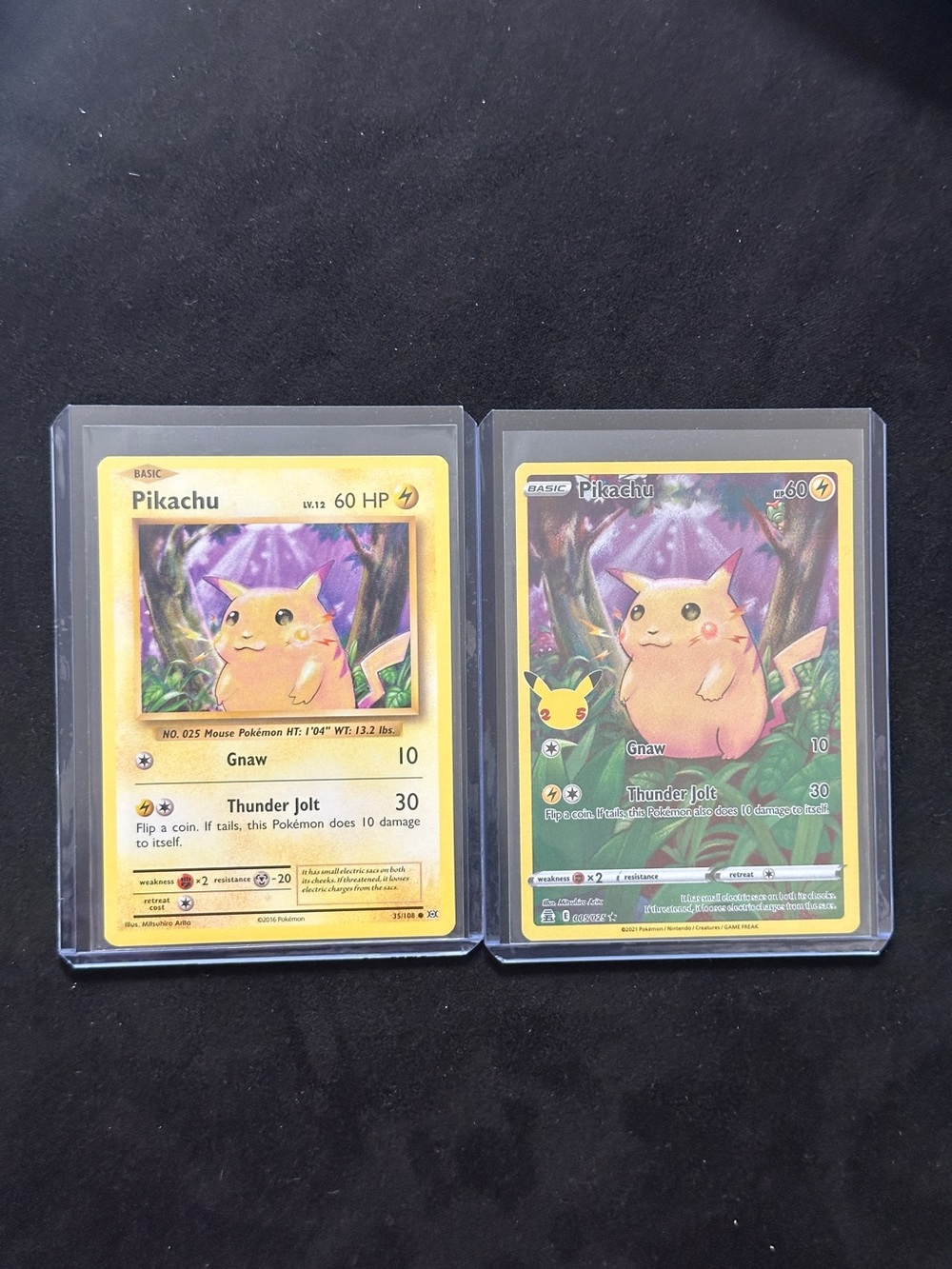 (2) Pikachu Pokemon TCG Cards - Pikachu 35/108 & Pikachu Celebrations 005/025